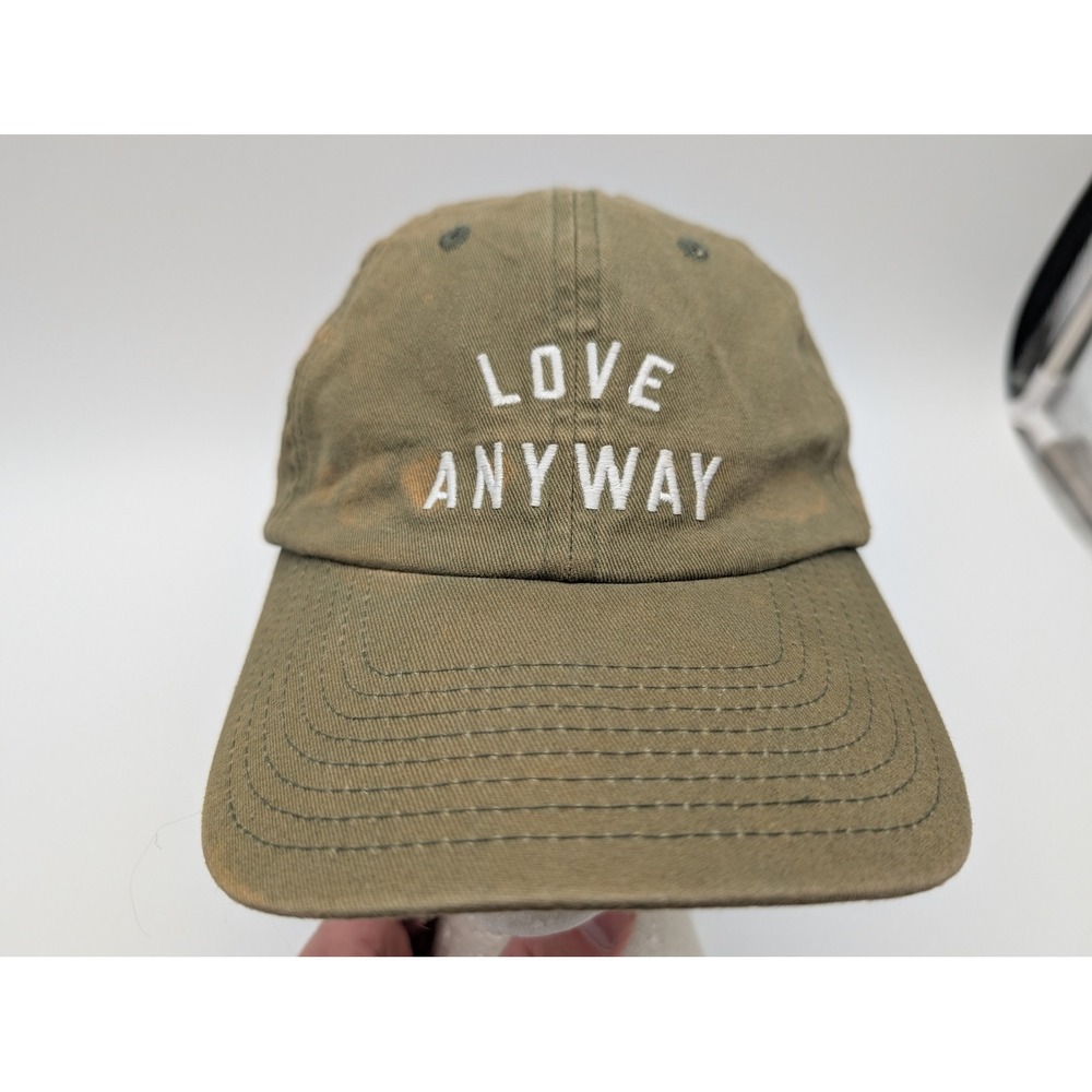 Preemptive Love Anyway Baseball Cap Hat Olive Green Adjustable Cotton Logo